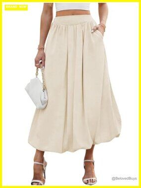 Women's Bubble Maxi Skirt with Pockets Elastic Waist Y2k Puffy A-Line Long Skirt